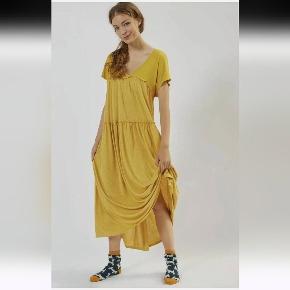 Anthropologie Saturday Sunday Bobbie Ruffled Tiered Shortsleeve Maxi Midi Dress